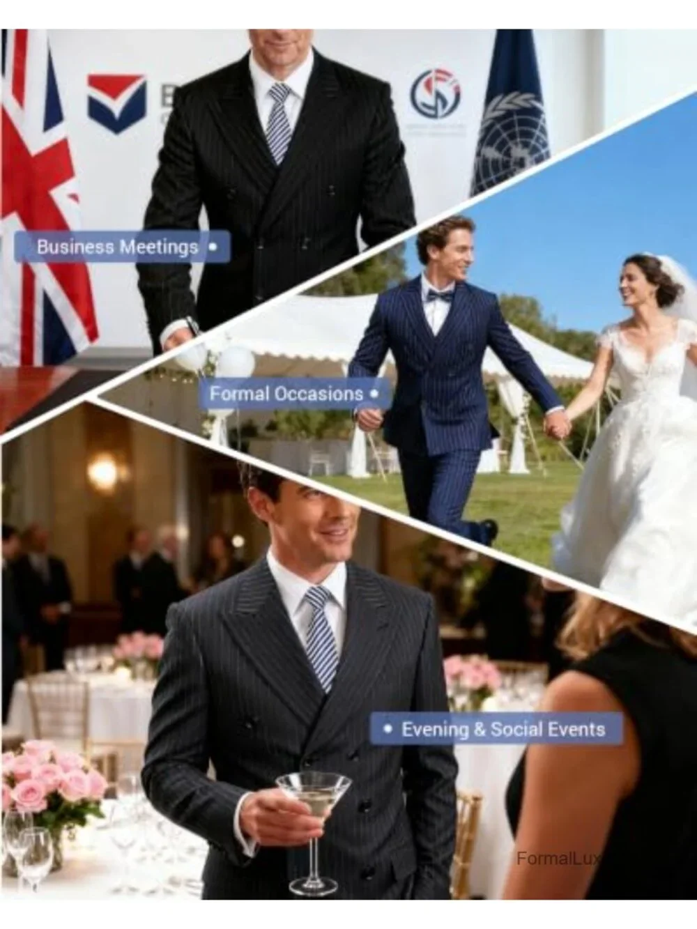 Men's Double Breasted Slim Fit 2 Piece Suit, Stretch Formal Wedding Business